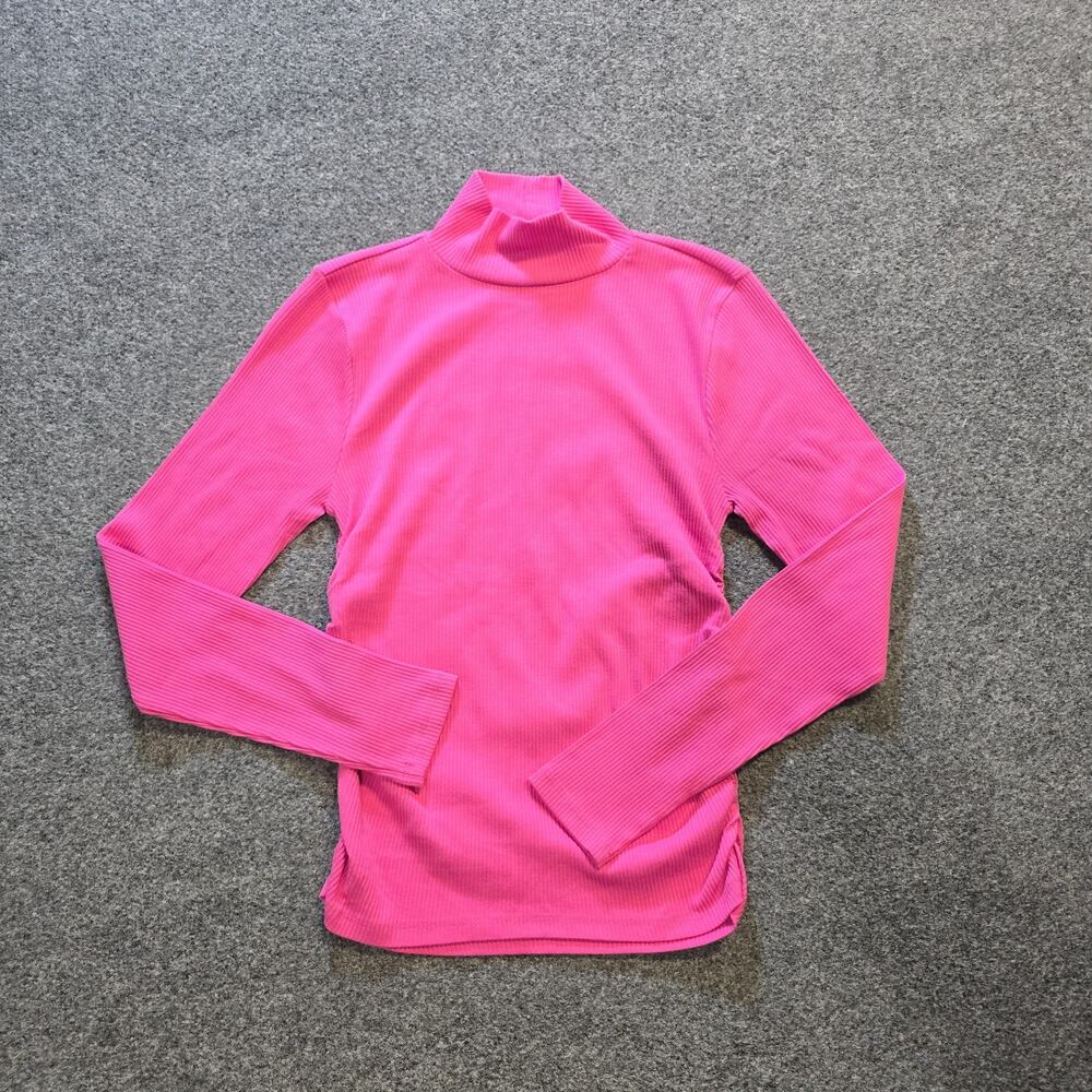 J Crew Top Womens Size Medium Pink Ribbed Turtleneck Long Sleeve Layer Casual